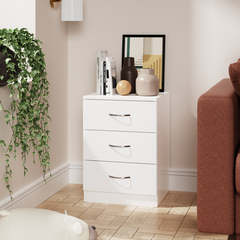 Deloni 3 Drawer 40Cm W Chest of Drawers Nightstand Bedside Cabinet, White