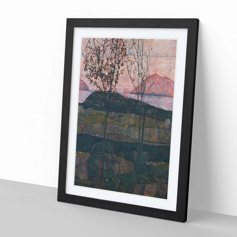 Setting Sun by Egon Schiele - Picture Frame Painting, 48cm H x 36cm W x 2cm D, Black Framed