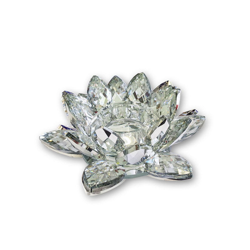 Petite bougie chauffe-plat en cristal Lotus, H 7 po x l 7 po x P 3 po, Transparent