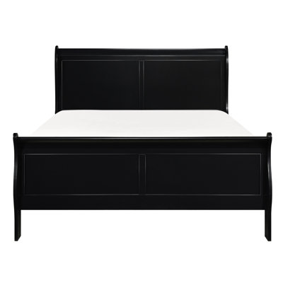 Lit double en bois de style traditionnel à finition noire pour chambre à coucher, avec tête de lit et rails, sommier nécessaire, assemblage requis avec style, meubles de chambre à coucher en bois, inclus, simple