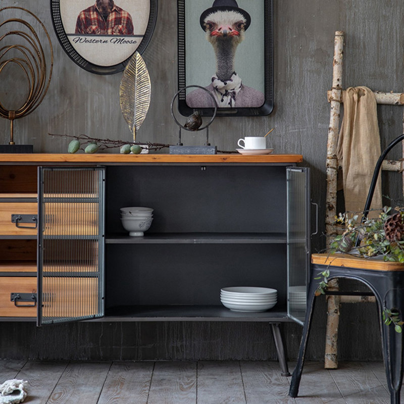 Buffet en bois massif noir et brun
