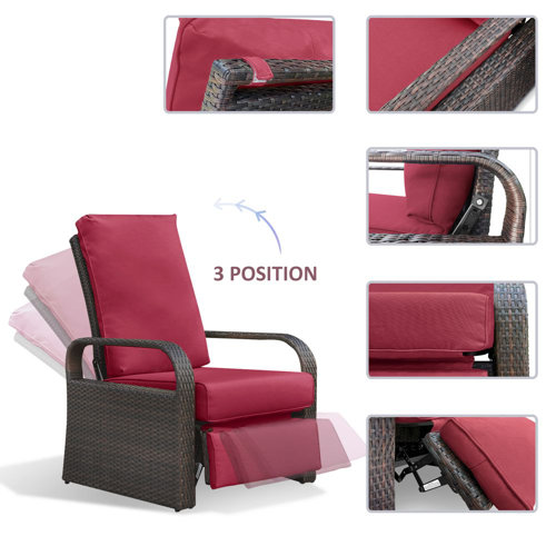 Latitude Run® Indoor/Outdoor Wicker Recliner Patio Chair with Cushions ...