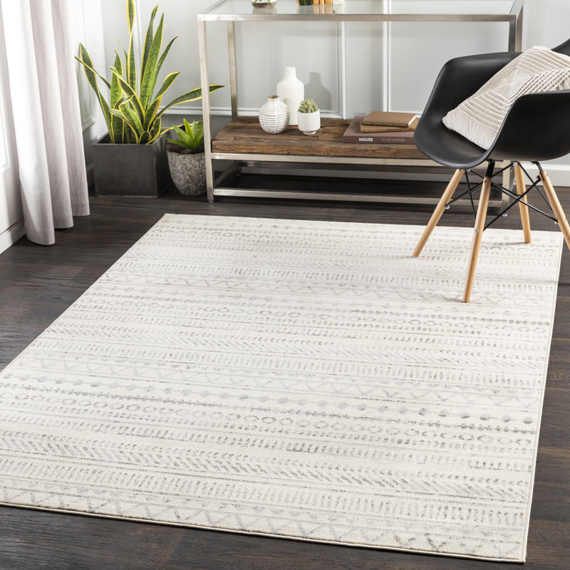 Tapis gris / ivoire Alzata tissé à la machine, Rectangle 7 pi 10 po x 10 pi