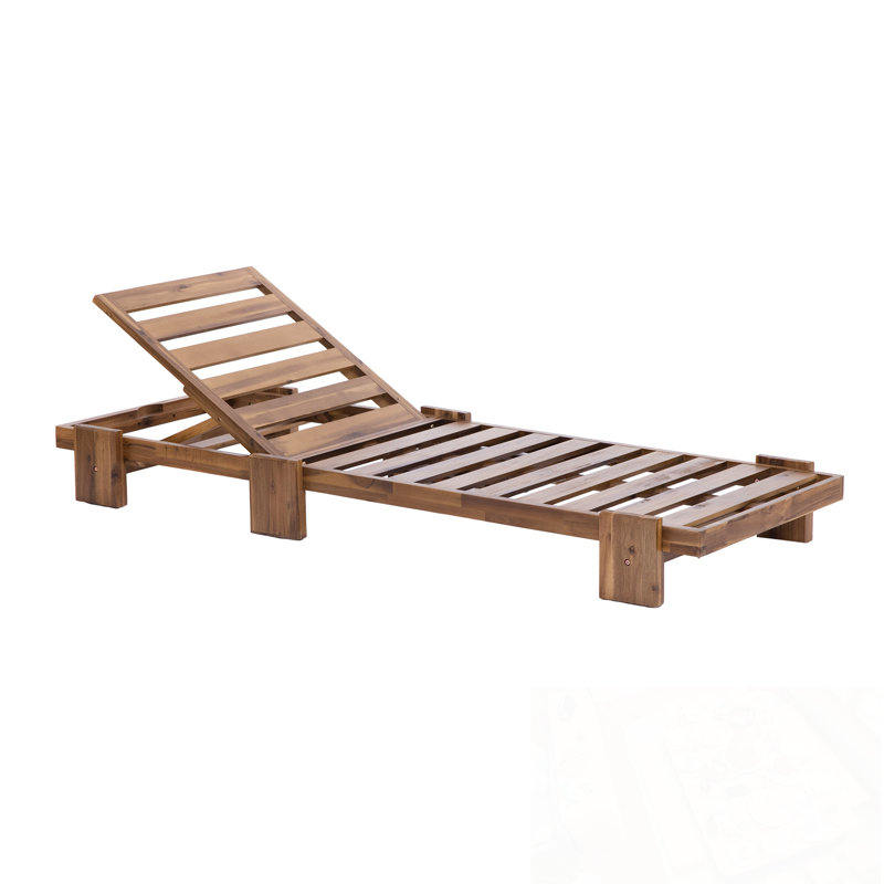 Lounge Chaise Set With Headrest and Retractable Side Tray, Beige