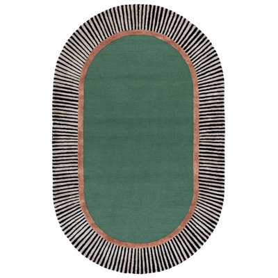 Oval Striped Wool Hand Tufted Area Rug