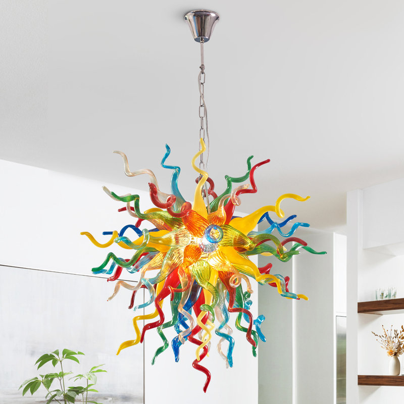 Lustre en verre soufflé à la main multicolore, plafonnier semi-encastré moderne, P 28 po