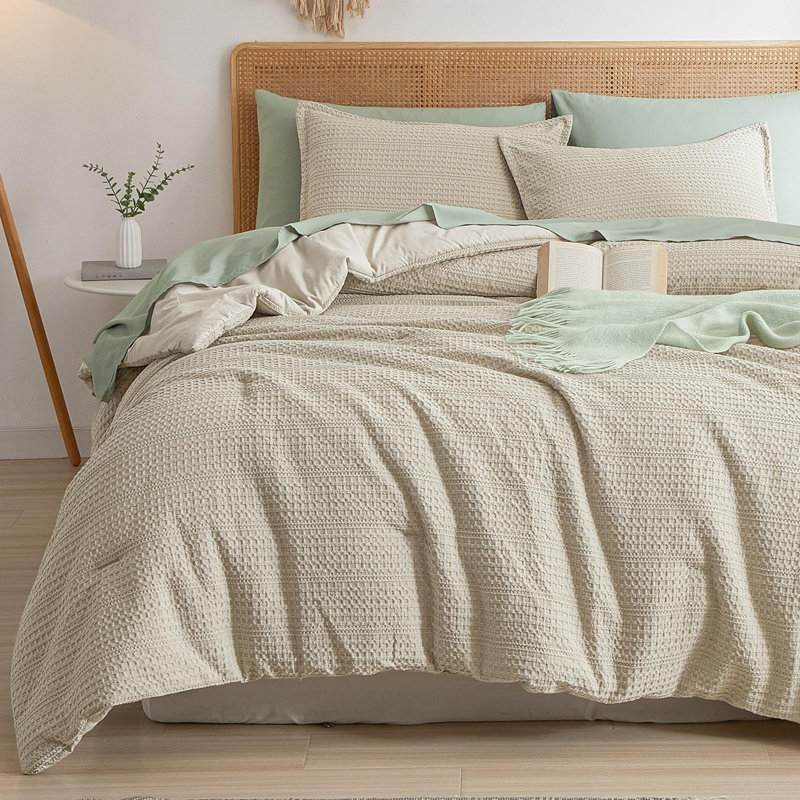 PHF Soft Waffle Comforter Set, Comfy Breathable Lightweight Textured Waffle Weave Comforter Bedding Set, Black