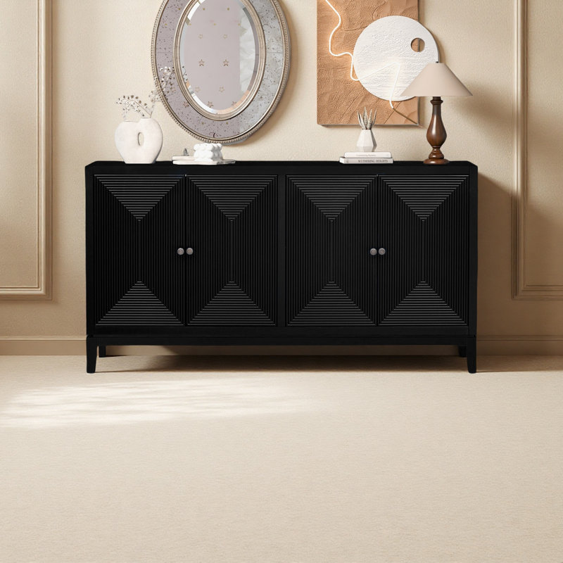 Buffet élégant avec rangement à lignes verticales, Noir