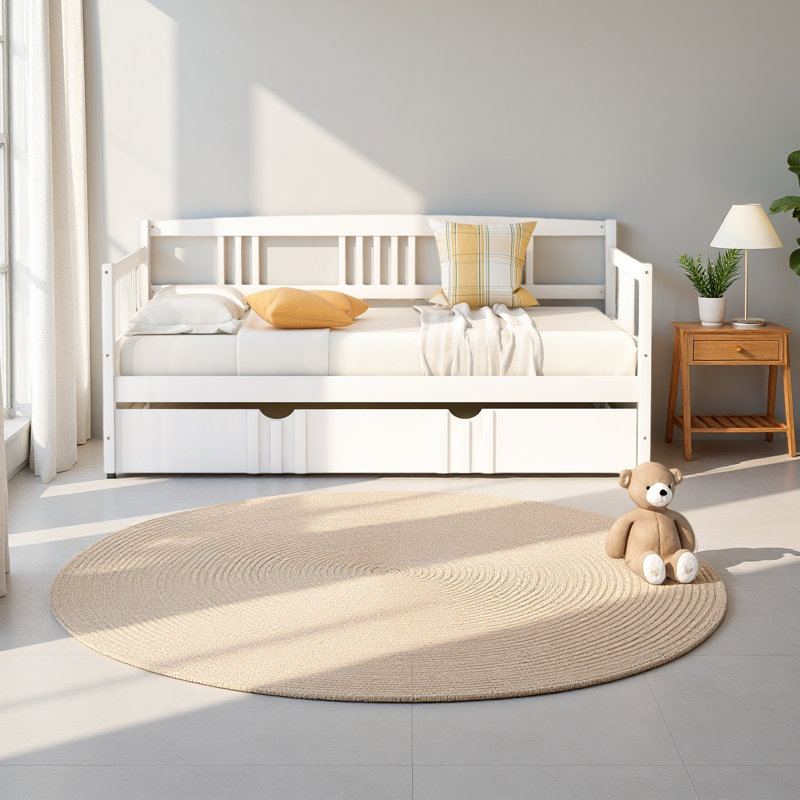 Lit de jour simple avec lit gigogne en bois, Blanc