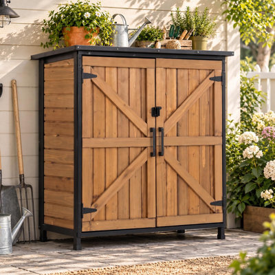 Armoire de rangement extérieure pour poubelle avec cadre en métal pour poubelle, outils de jardinage et accessoires L 50 po x P 27,6 po x H 41 po