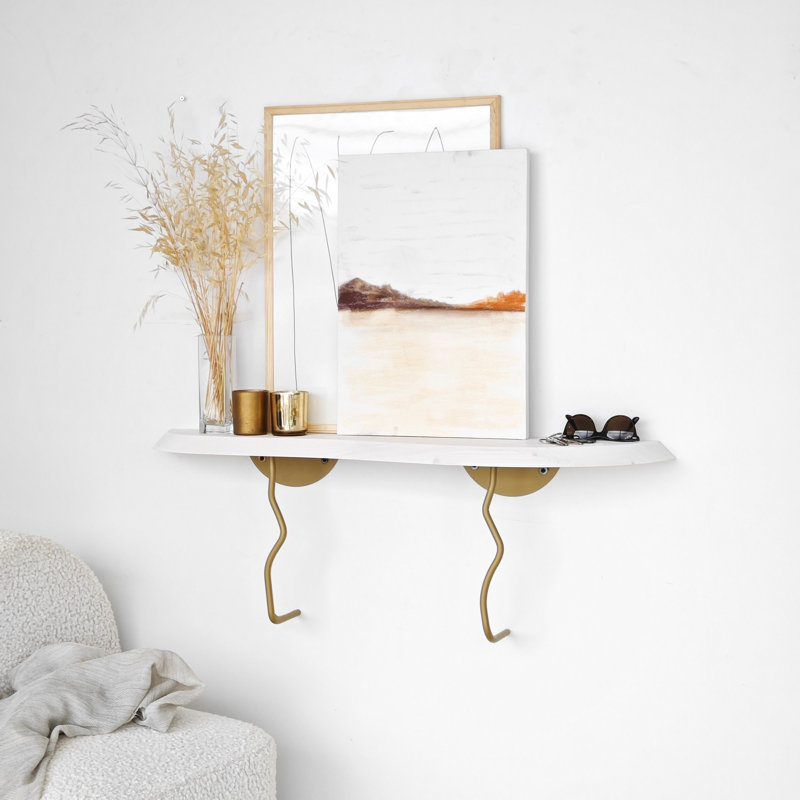 Étagère murale Colesen, or et blanc, 39,0 po x 8,7 po | 100% bois de pin avec structure en métal robuste | Conception moderne pour une décoration intérieure élégante, parfaite pour le salon ou la chambre à coucher, solution de rangement glamour et fonctionnelle