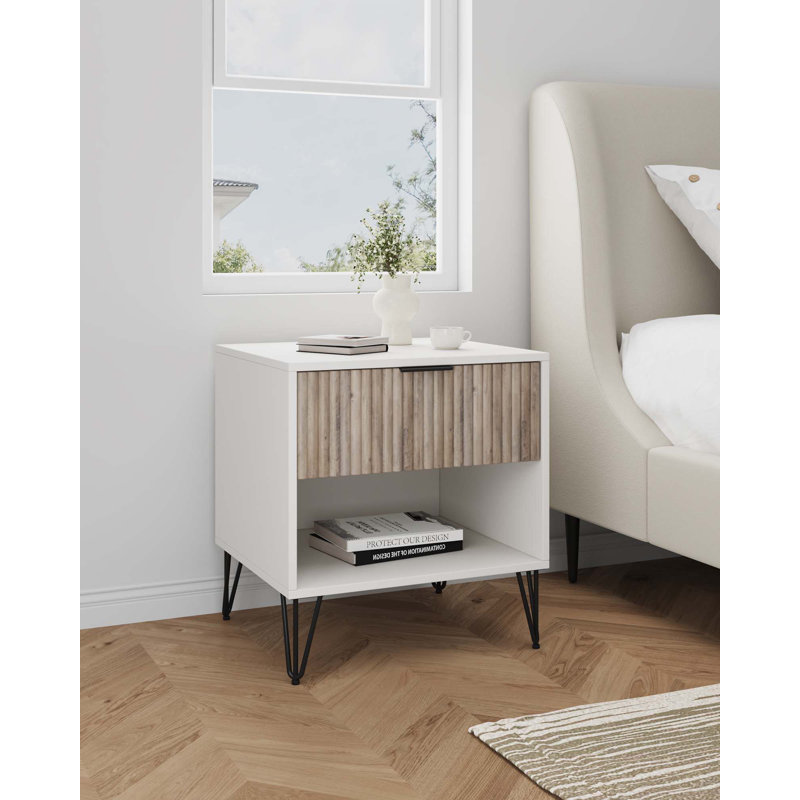 Rustic Grey And White Nightstand With Drawer - Bedroom Furniture | Gift Idea