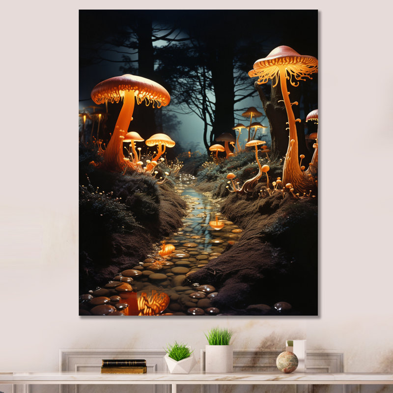 " Midnight Magic In Enchanted Mushroom Forest I ", Wrapped Canvas, 32" H x 16" W x 1" D
