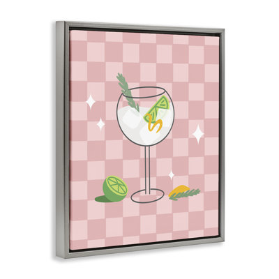 Gin & Tonic On Checkered Framed Floater Canvas Wall Art By Anna Quach