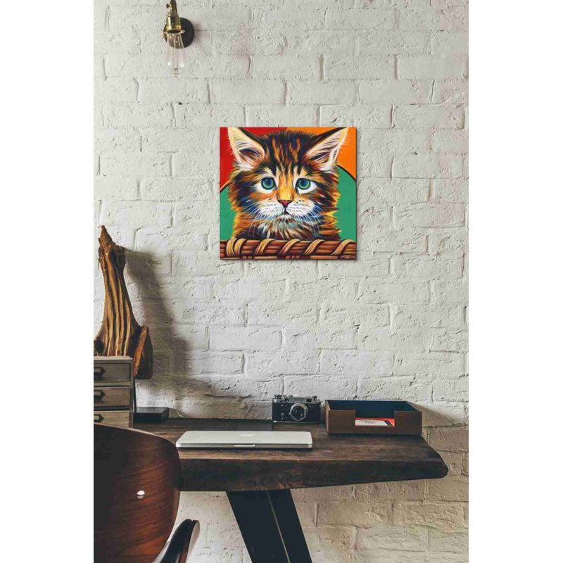 «Kitten in Basket I» par Carolee Vitaletti, art mural sur toile, H 12 po x l 12 po x P 0,75 po