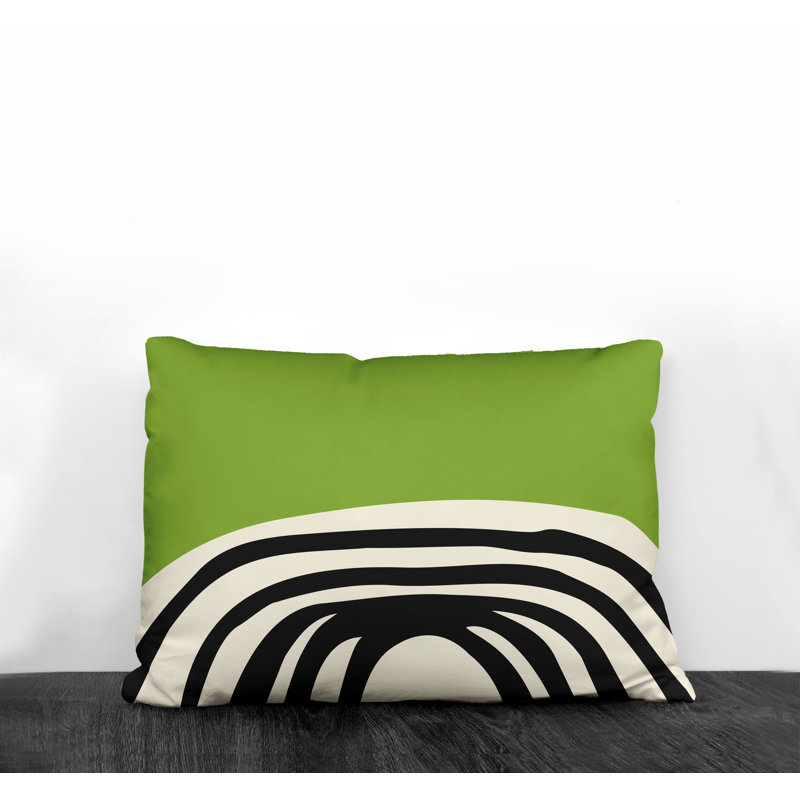 Willow Abstract Outdoor Reversible Throw Pillow, Chartreuse/Off White/Black