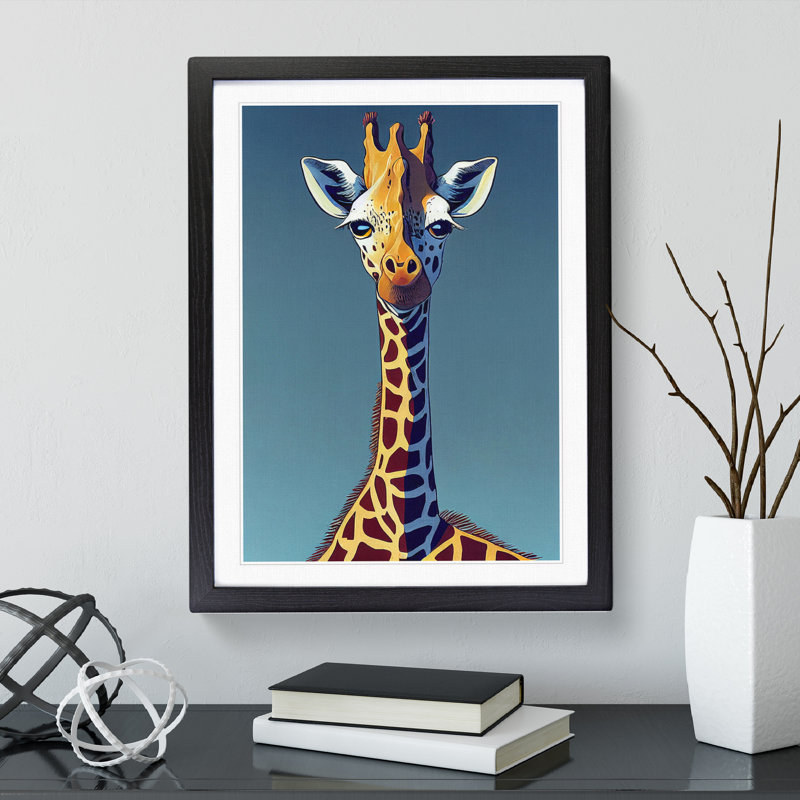 Giraffe Cartoon - Wall Art, Black Framed, 64cm H x 46cm W x 2cm D