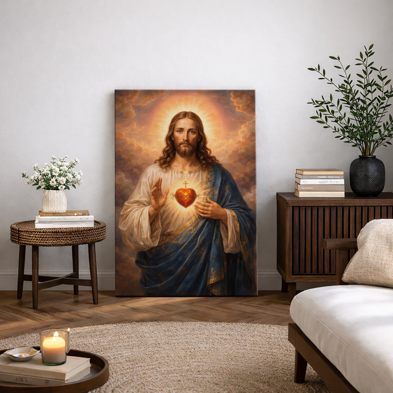 «Sacred Heart Jesus», œuvre d'art, impression sur toile encadrée, 48" H x 32" W x 1.5" D, Wrapped Canvas