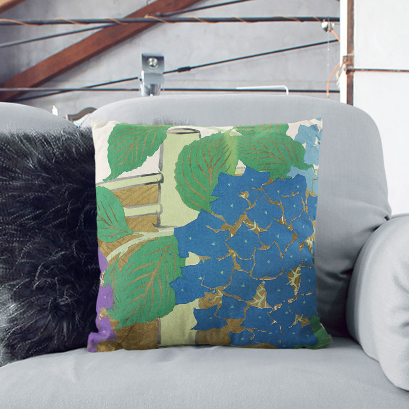 Hydrangeas Square Throw Cushion, Black, 40cm H x 40cm W x 15cm D
