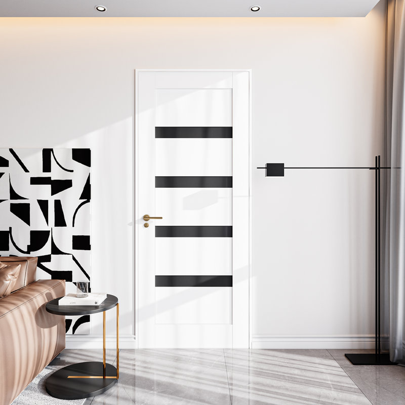 Porte intérieure prémontée à 4 panneaux en MDF à âme pleine, blanc, 24 po x 80 po, avec charnières et cadre à montage rapide