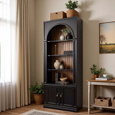 Black solid wood bookcase