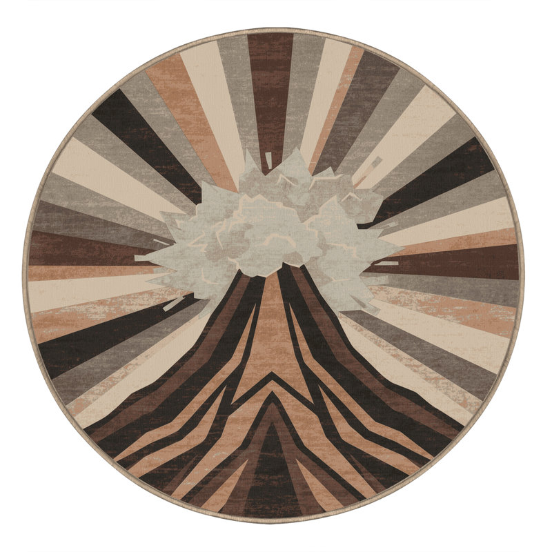 Soft Plush Benziger Eclectic Starburst Area Rug in Brown – Beige Binding, 4' Round