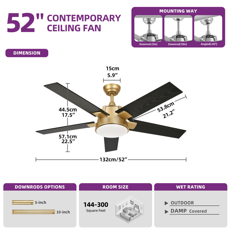 Mercer41 52" Ceiling Fan With Light Remote And APP Control