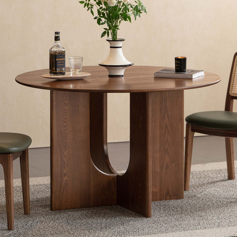 Solid Ash Wood Round Dining Table, 29.52" H x 43.3" W x 16.1" D