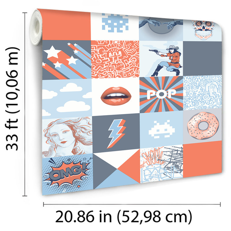 Pop Art Patchwork Wallpaper, Blue