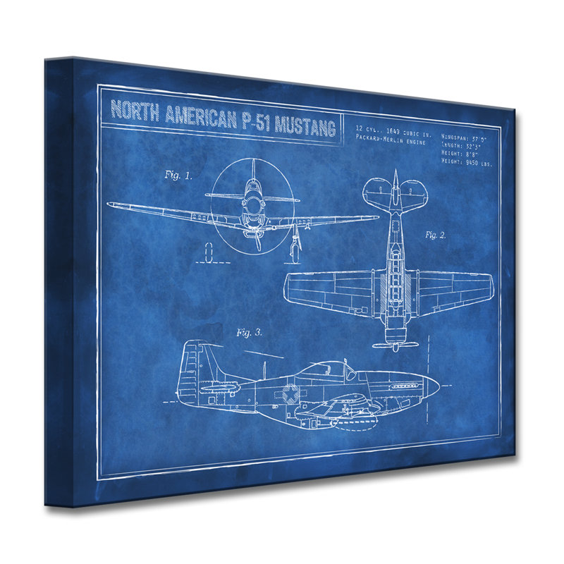 «American P-51 Blueprint» par Dorothea Taylor - impression sur toile tendue, H 20 po x l 30 po x P 1,5 po