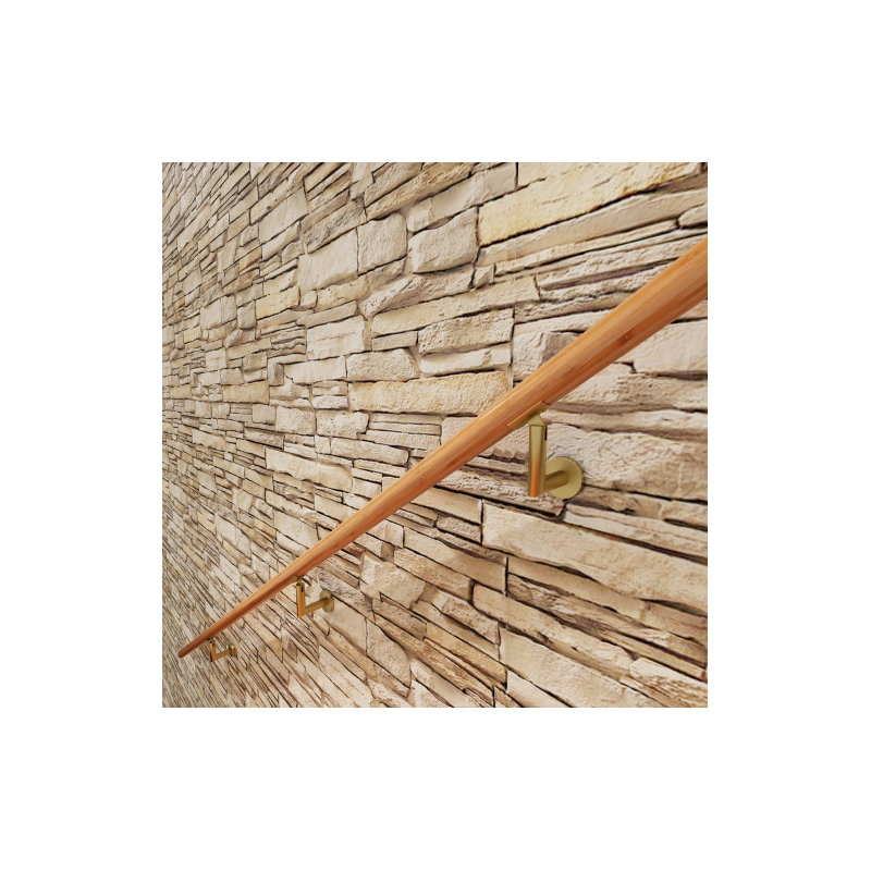 Surface Mount Handrail Bracket with Round Rose and Curved Plate, Satin Brass