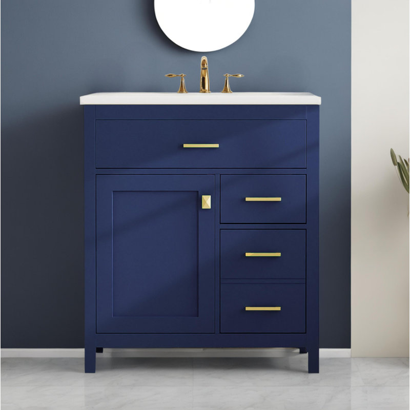 Meuble-lavabo de 30 po avec comptoir en céramique et grand rangement, Vert, Doré