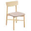 Salle à manger 5 pièces en bois blanchi de style moderne du milieu du siècle, table rectangulaire, chaises rembourrées beige, 4 places assises en bois et tissu.