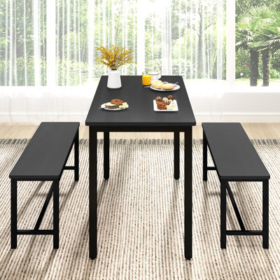 43" Modern Industrial Farmhouse Dining Set for 4 with 2 Benches & Adjustable Feet