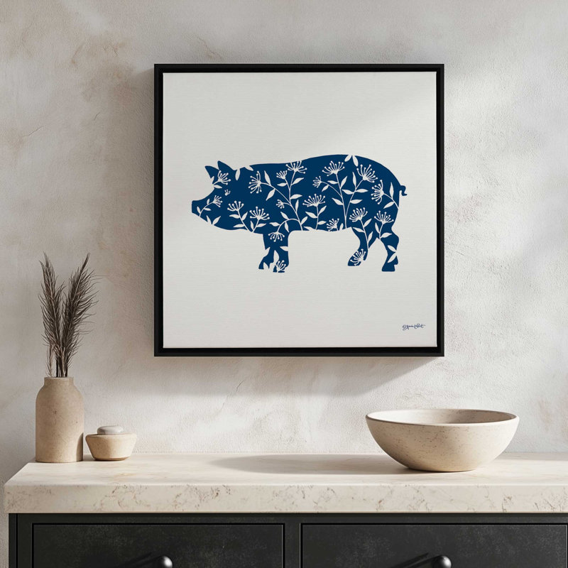 Art floral cochon par Annie Lapoint, Toile avec cadre, L 30 po x H 30 po, Or