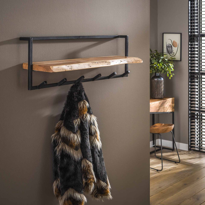Solid Wood 6 - Hook Wall Mounted Coat Rack with Storage
