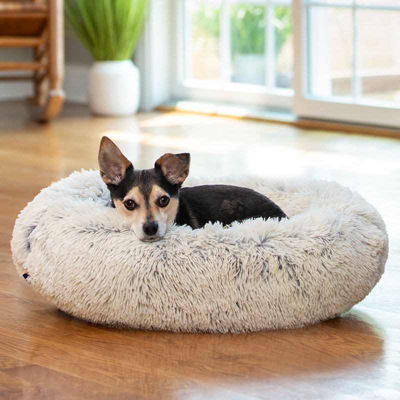 Serta Round Long Pile Pet Bed, Brun