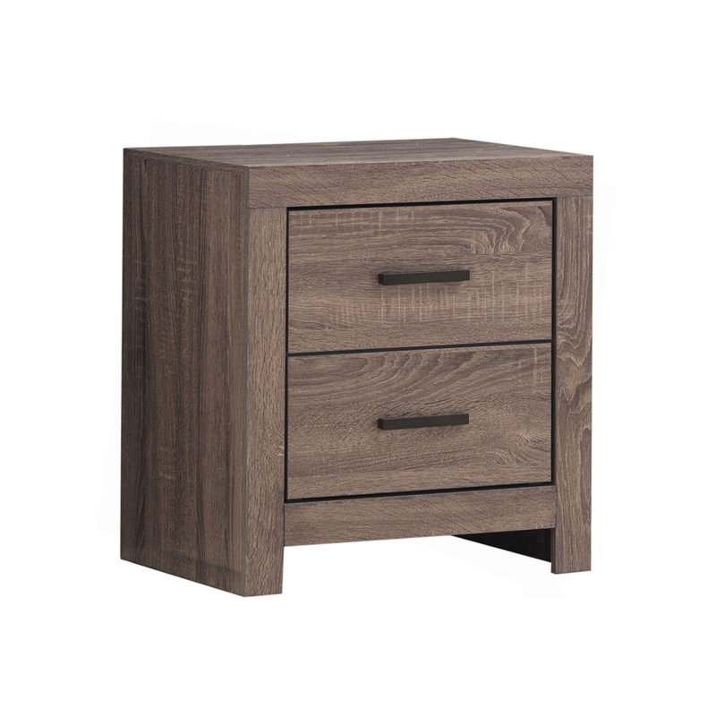 Table de chevet 2 tiroirs en panneau de fibres à densité moyenne avec finition chêne, Brown Oak