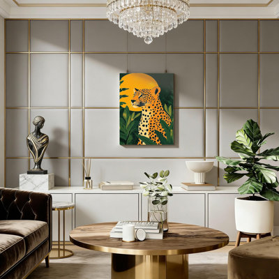 Décoration murale guépard de la jungle, léopard jaune, mode minimaliste, impressions d'animaux sauvages vert foncé pour bureau, support de cadre en bois massif, 16 po x 24 po