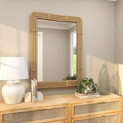 Miroir mural en corde de jute brun fait à la main