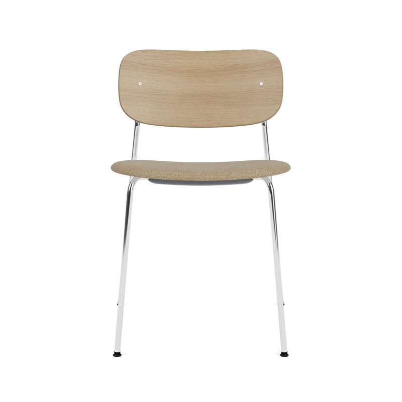 Co Upholstered Dining Chair, Brown Leather, Chrome, Natual Oak