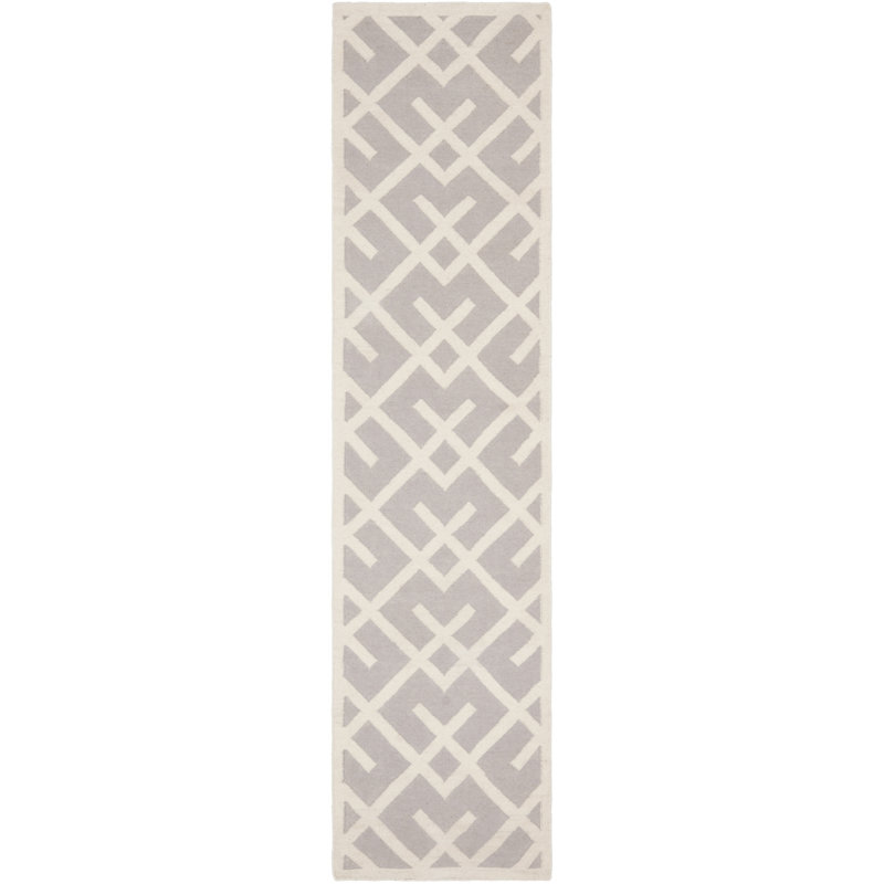 Rodgers Hand Woven Flat Weave Wool/Cotton Geometric Rug in Ivory/Gray, Runner 2'6" x 10'