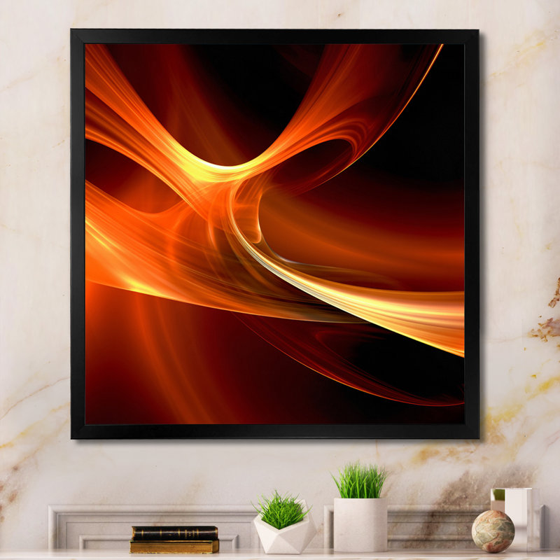 " Orange Abstract Warm Fractal Design IX ", 32" H x 24" W x 1" D, Black Single Picture Framed
