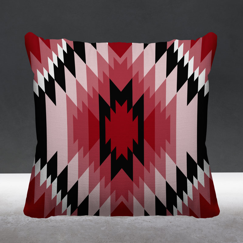 Coussin décoratif intérieur / extérieur Juan Southwestern, L 19 po x H 19 po, Rouge