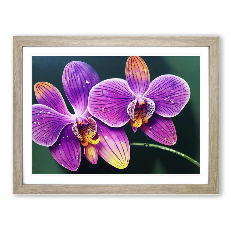 XH1022-7659X Seductive Orchid Flowers - Single Picture Frame Print, 46cm H x 64cm W x 2cm D, Oak