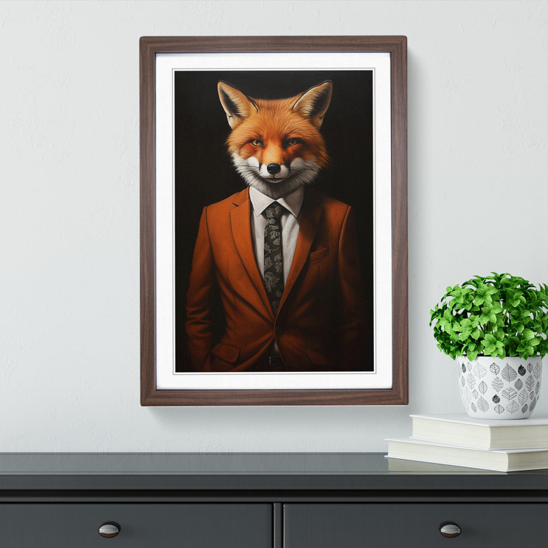 Fox in a Suit Painting No.4 - Framed Print, 46cm H x 34cm W x 2cm D, Walnut