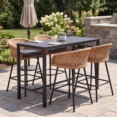 Ensemble de 4 tabourets de bar d'extérieur à hauteur de comptoir avec coussins amovibles pour le jardin, la pelouse, la piscine et la cour