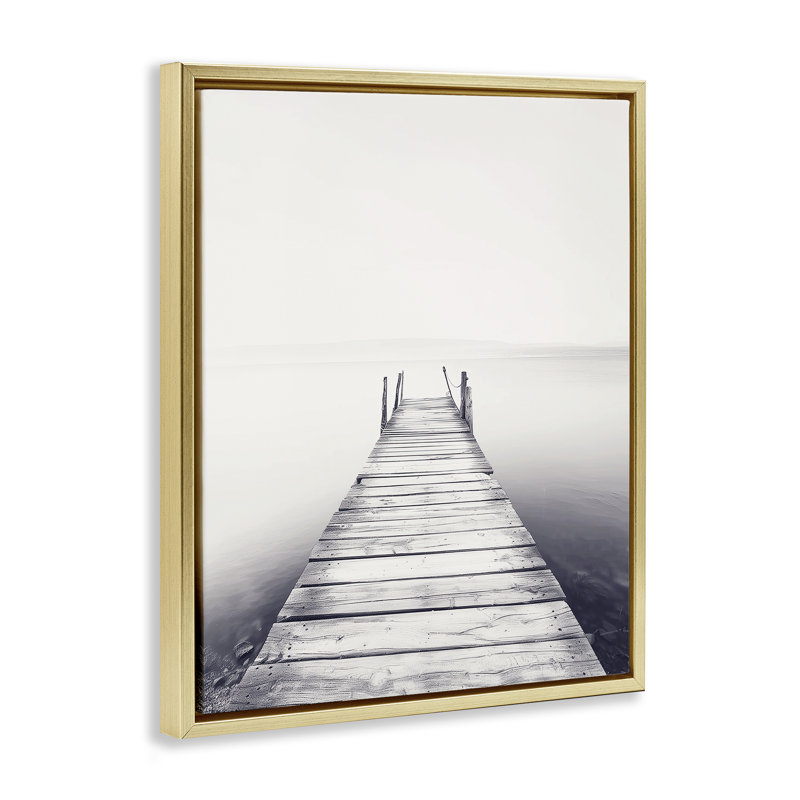Art mural sur toile flottant, "Quiet Pier", par Annabelle Hall, H 31 po x l 25 po, Cadre flottant gris lustré