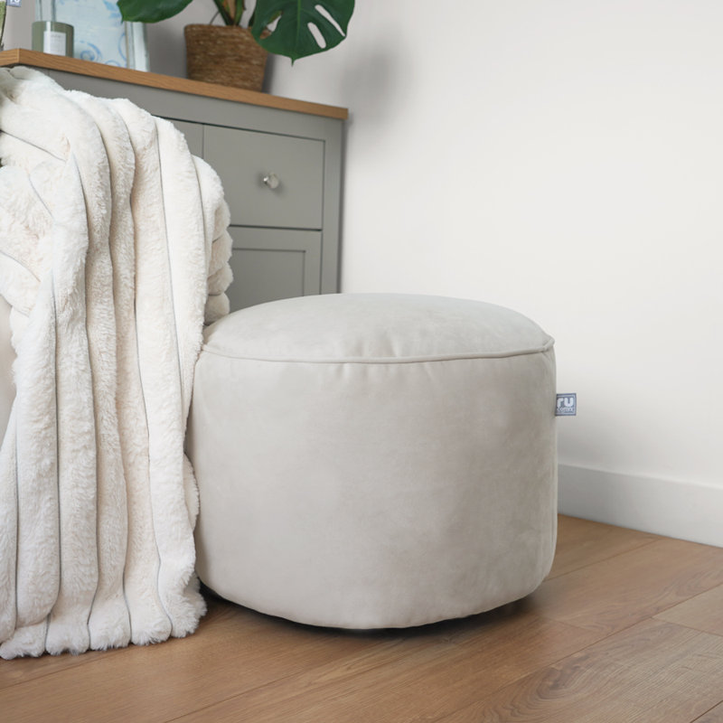 rucomfy Beanbags Luxury Round Velvet Pouffe Bean Bag. Large Footstool Ottoman. Home Furniture Decor or Bed Room Foot Rest. Lightweight & Durable W55cm x H38cm