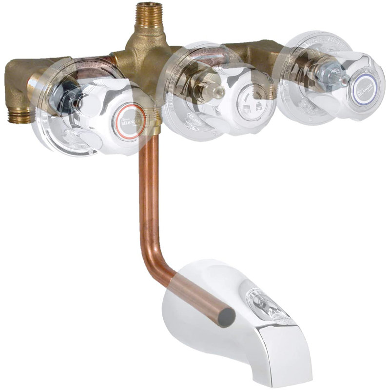 Polished Chrome Wall Mounted Shower Faucet with Three Handles